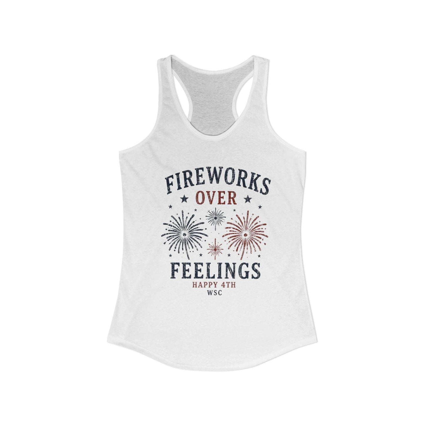 Fireworks over Feelings Happy 4th- Racerback Tank