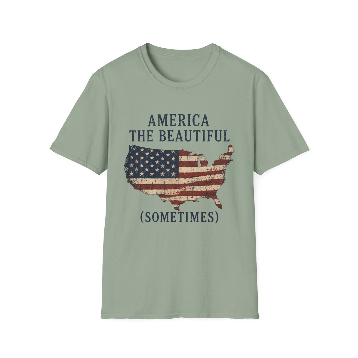 T-Shirt — "America the Beautiful (Sometimes)" Patriotic USA Flag Map Tee