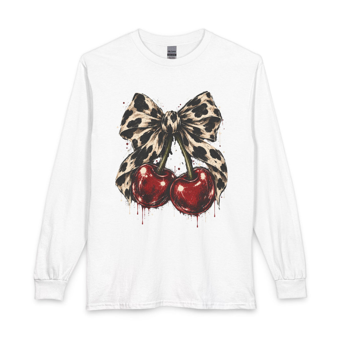 Cherry Bow // Leopard Print Long Sleeve