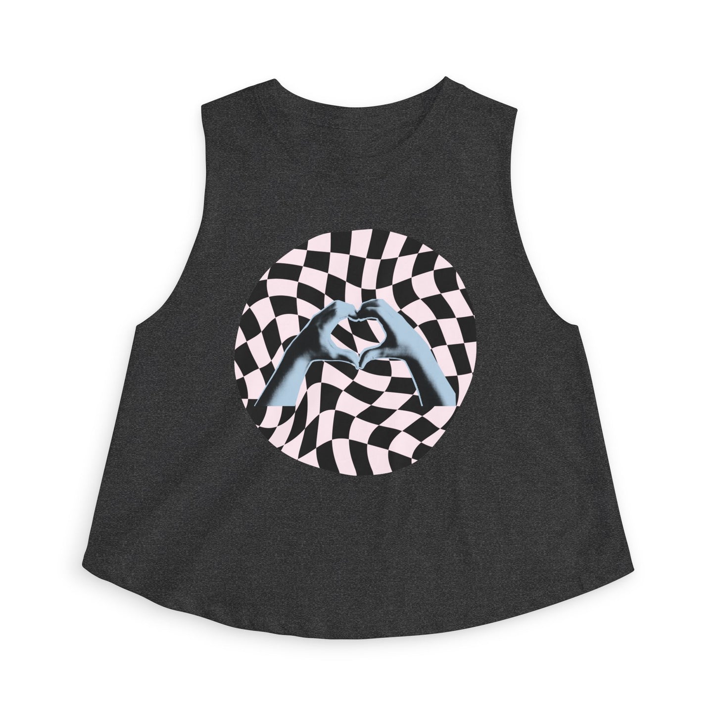 Heart Hands Retro Checkerboard- Crop Top