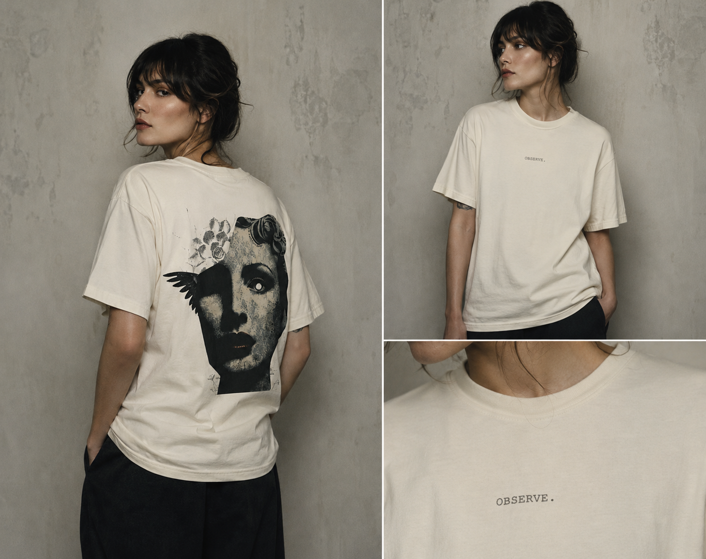 Observe Artistic Face Graphic T‑Shirt — Vintage Surreal Portrait Tee